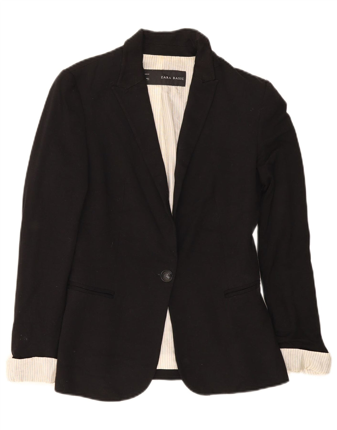 Zara Dame 1 Knap Blazer Jacket UK 6 XS Sort Viscose