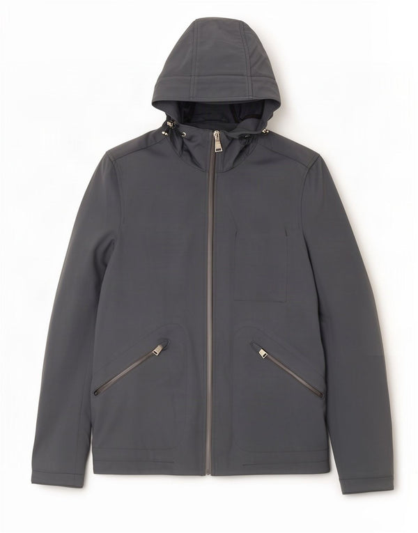 PEUTEREY Womens Hooded Oversized Rain Jacket UK 10 Small Grey Polyamide