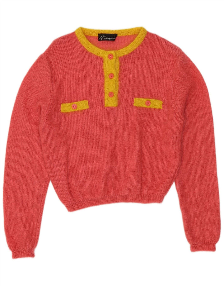 VINTAGE Dame Button Neck sweater IT 44 Medium Pink Colourblock