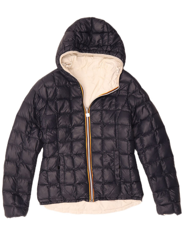 K-Way Girls Hooded Reversible Padded Jacket 6-7 Years Navy Blue