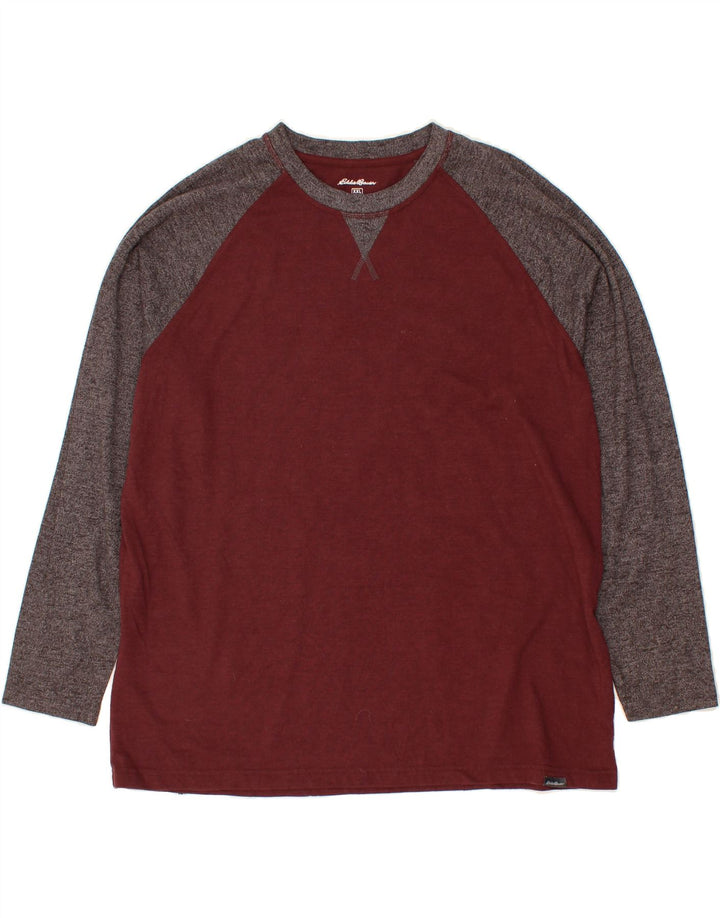 EDDIE BAUER Herre Top Langærmet 2XL Maroon Colourblock Bomuld