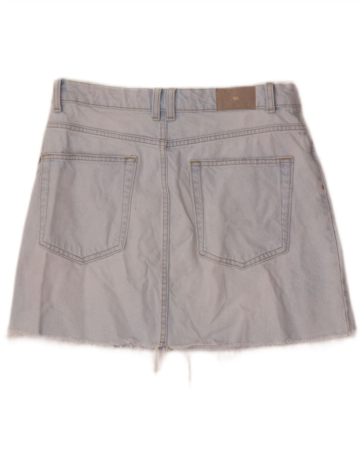 Zara Dame Distressed Mini Denim Nederdel Lille W26 Blå Bomuld