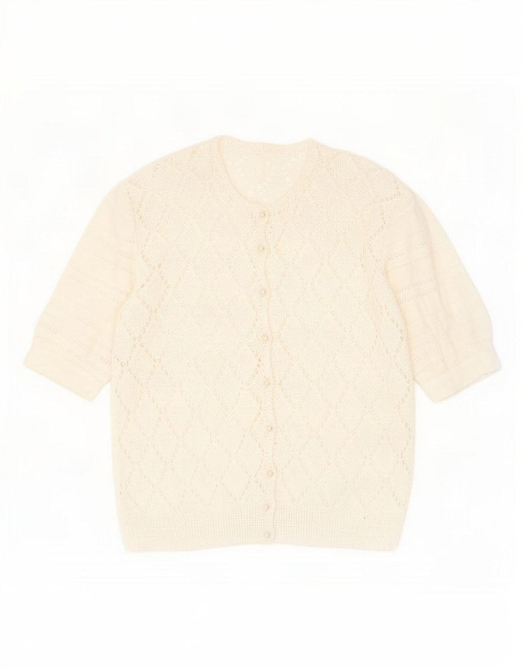 Vintage Dame Se Through Cardigan Sweater UK 14 Medium White Flecked