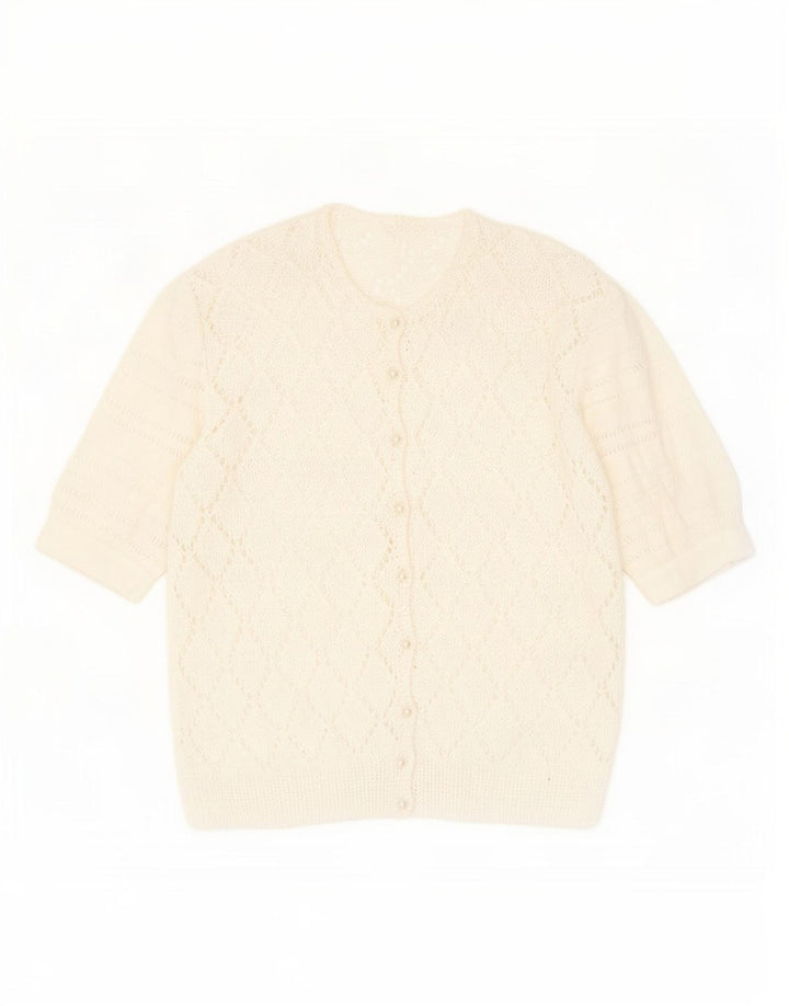 Vintage Dame Se Through Cardigan Sweater UK 14 Medium White Flecked