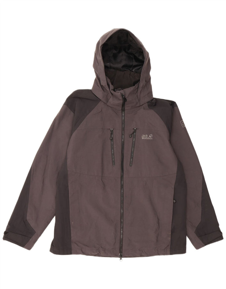 Jack Wolfskin Regnjakke med hætte til mænd UK 40/42 Stor grå farveblok
