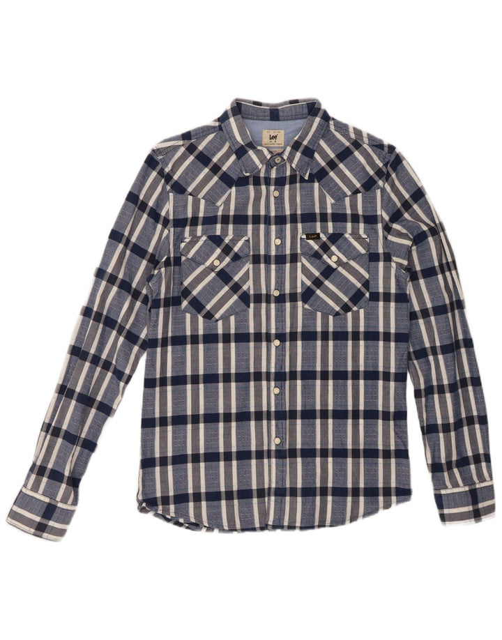 LEE Mens Slim Fit Shirt Small Navy Blue Check Cotton