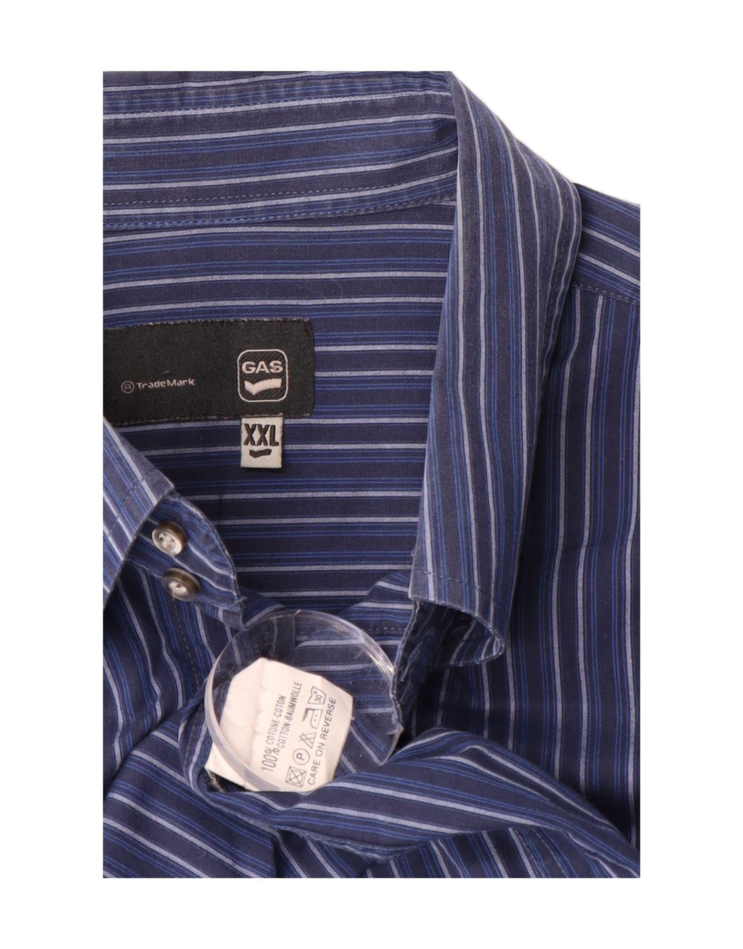 GAS Mens Shirt 2XL Navy Blue Pinstripe Cotton Vintage Gas and Second-Hand Gas from Messina Hembry 