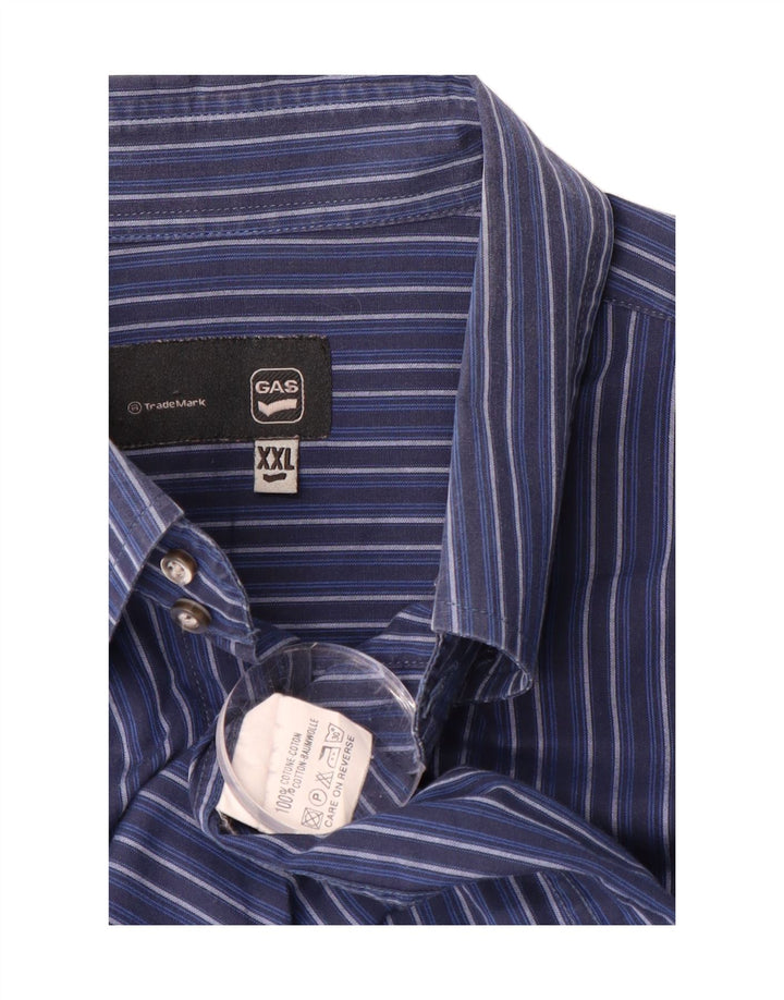 GAS Mens Shirt 2XL Navy Blue Pinstripe Cotton Vintage Gas and Second-Hand Gas from Messina Hembry 