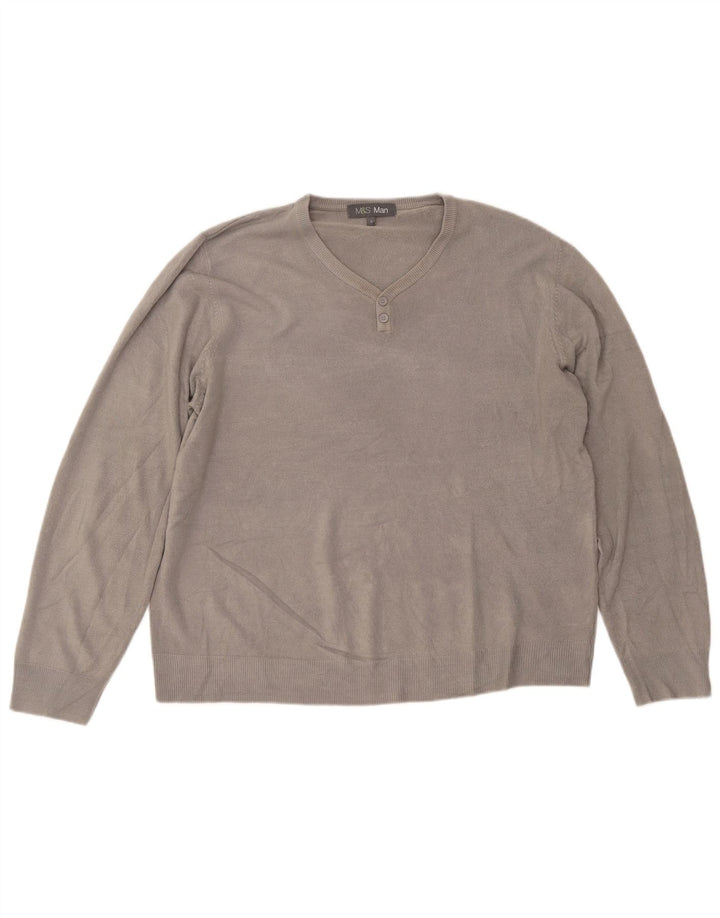 Marks & Spencer Herre V-hals sweater Stor Grå Akryl