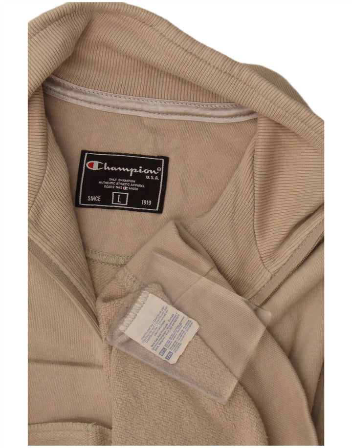 Champion Herre Zip Neck Sweatshirt Jumper Stor Beige Bomuld