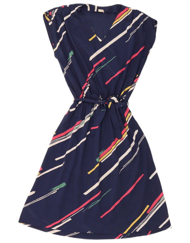 Vintage Dame A-Line Kjole IT 42 Mellem marineblå stribet polyester
