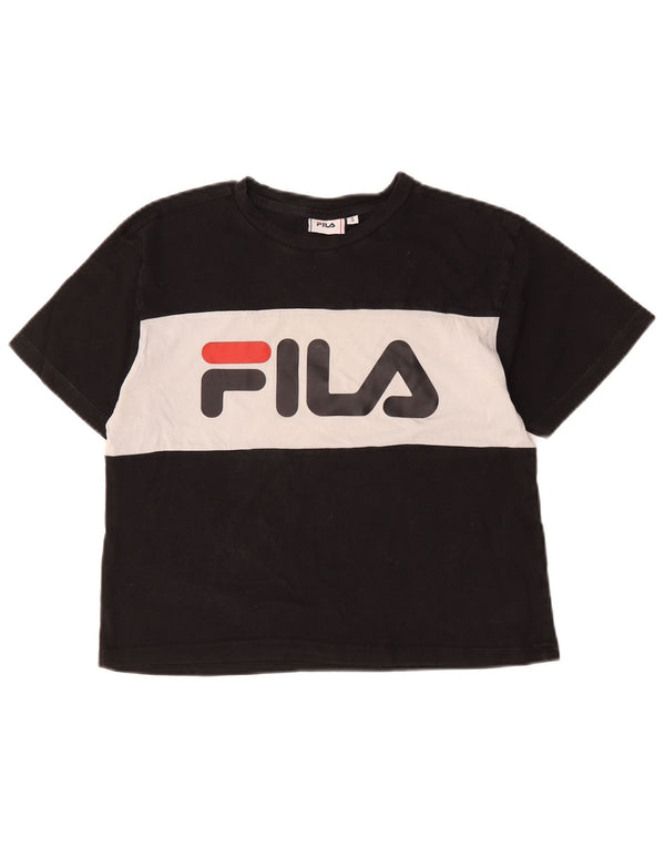 Fila Dame Grafisk T-Shirt Top UK 10 Small Black Colourblock Bomuld