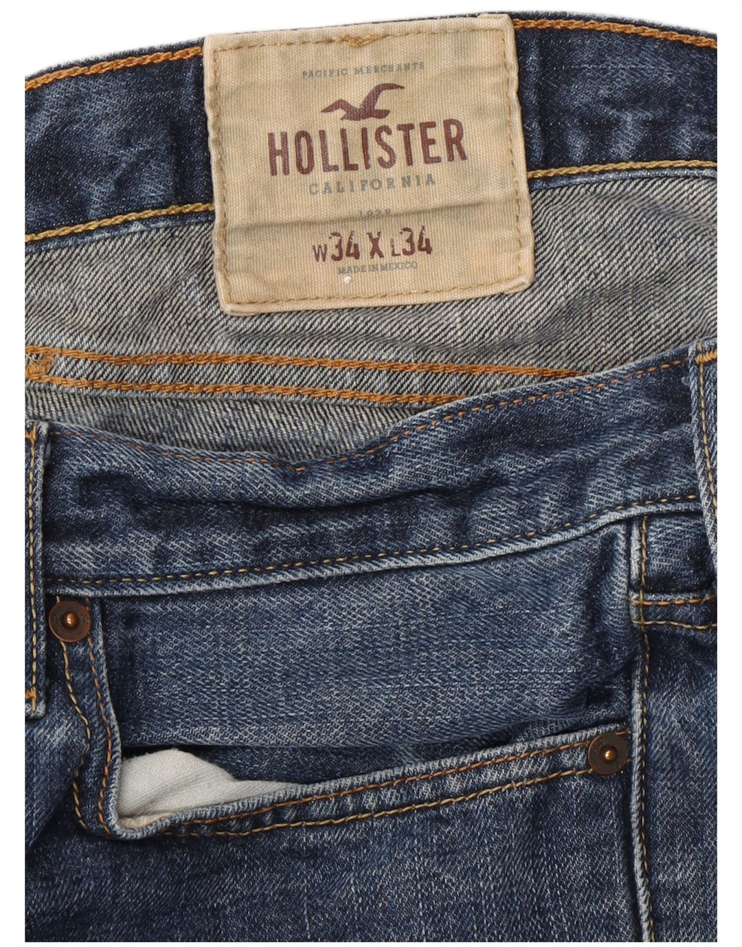 HOLLISTER Straight jeans til mænd W34 L34 blå bomuld
