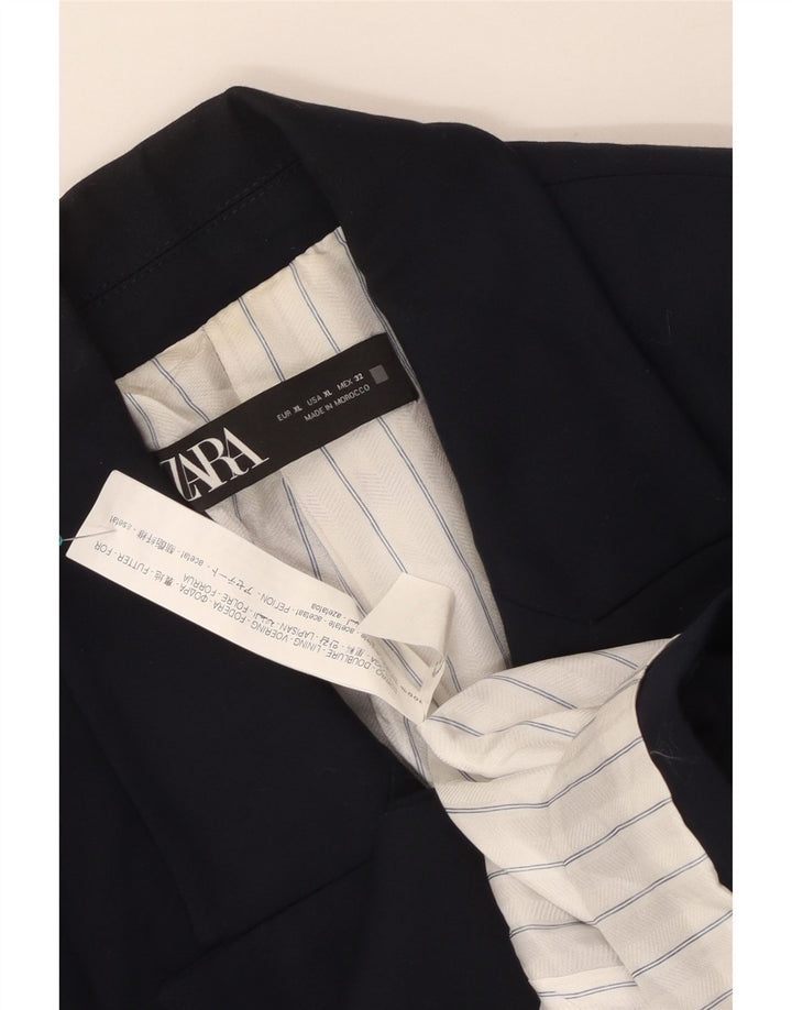 Zara Dame Dobbeltradet Blazer Jacket UK 18 XL Navy Blue
