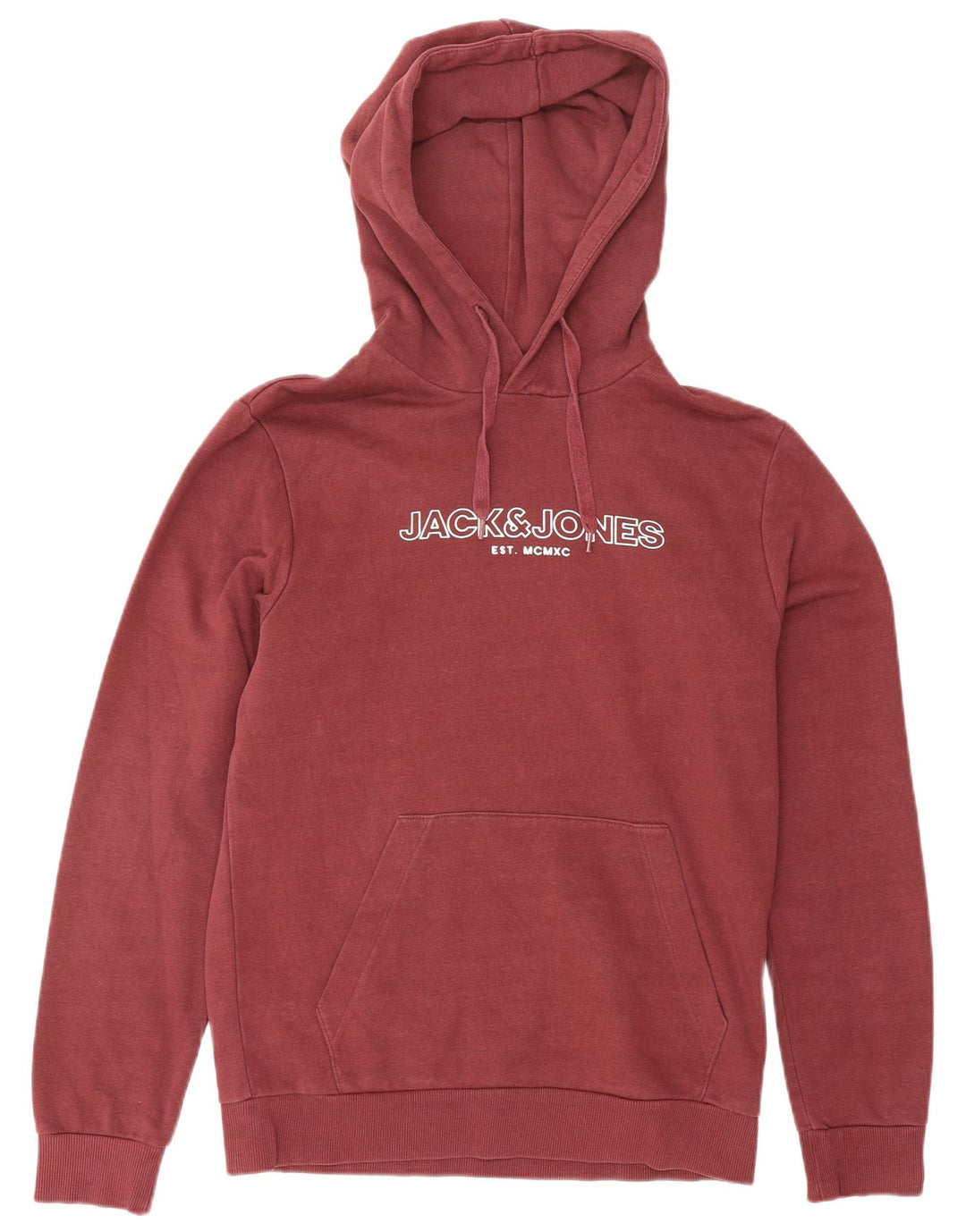 JACK & JONES Mens Graphic Hoodie Jumper Small Maroon Cotton