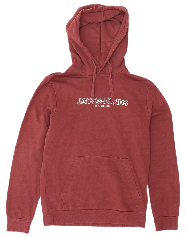 JACK & JONES Mens Graphic Hoodie Jumper Small Maroon Cotton