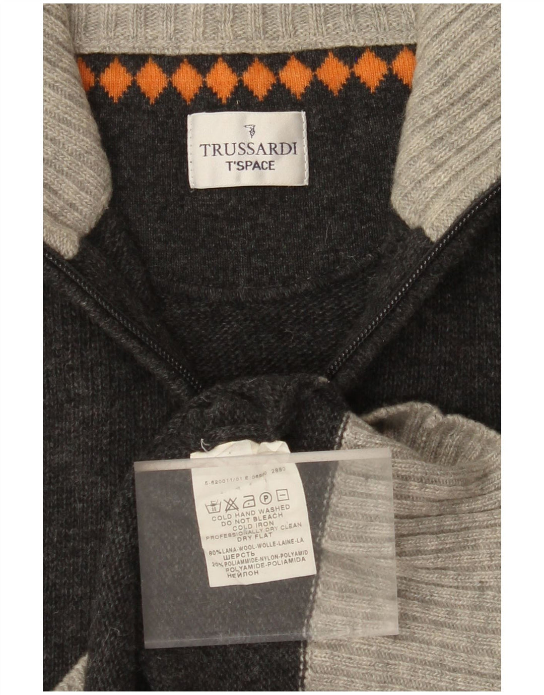 TRUSSARDI Herre sweater med lynlåshals mellemgrå Colourblock Uld