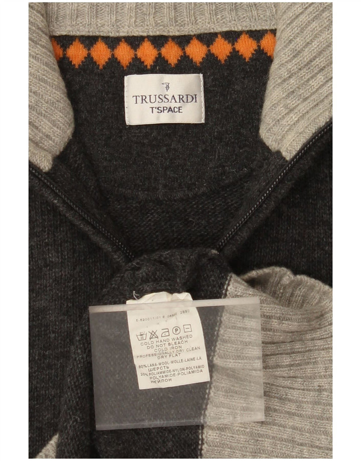 TRUSSARDI Herre sweater med lynlåshals mellemgrå Colourblock Uld