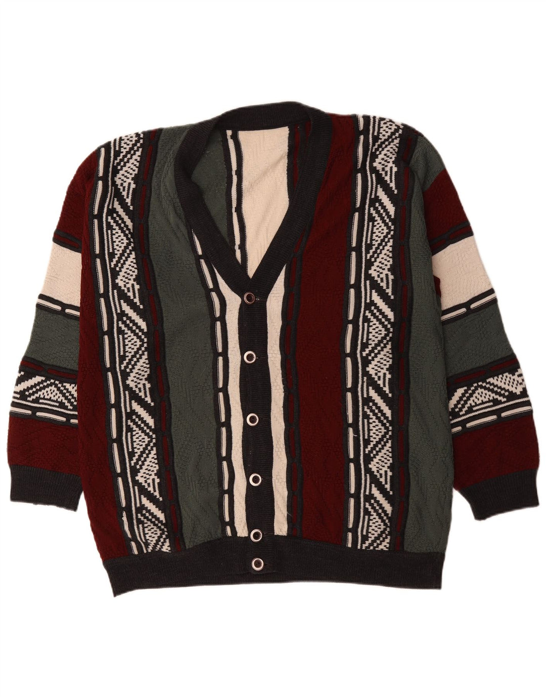 Vintage herre cardigan sweater XL flerfarvet Fair Isle polyakryl