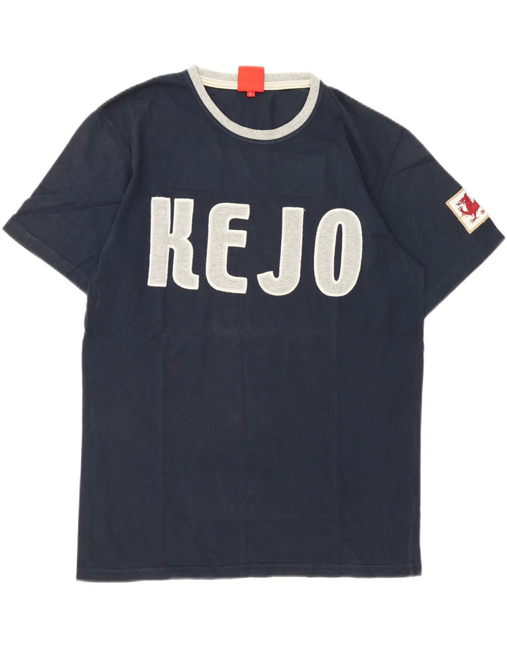 Kejo Herre grafisk T-shirt Top Stor marineblå bomuld