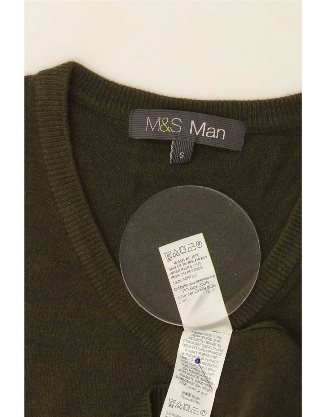 Marks & Spencer Herre V-hals sweater Small Khaki Akryl