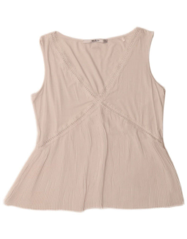 Guess Dame ærmeløs bluse Top UK 12 Medium White