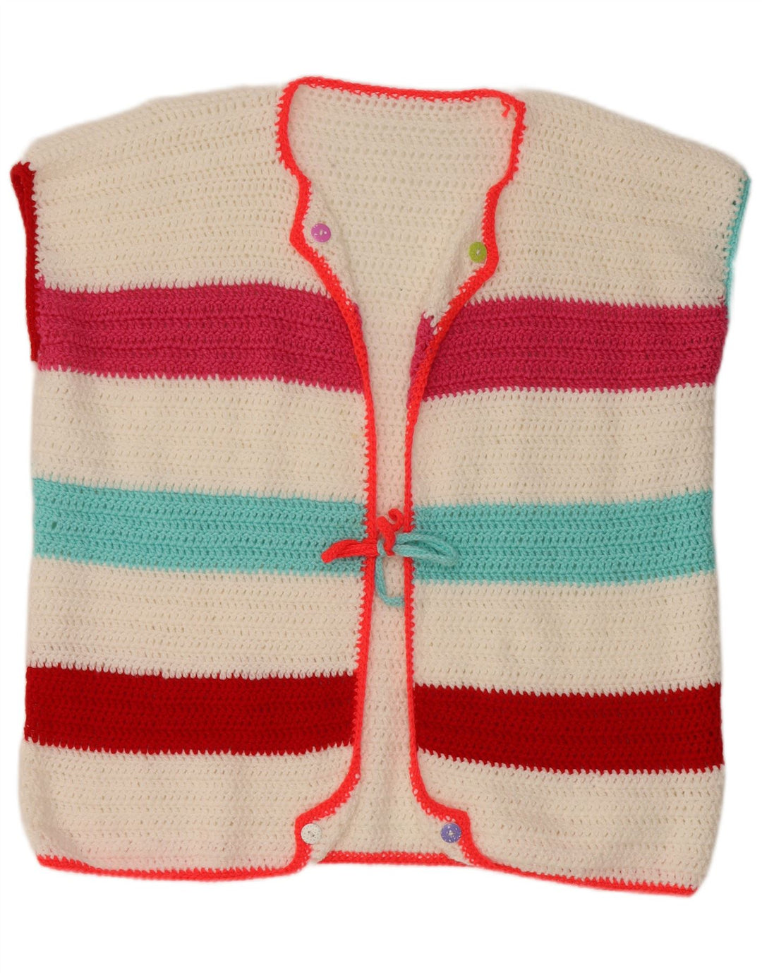 VINTAGE ærmeløs cardigantrøje til kvinder UK 18 XL Hvidstribet