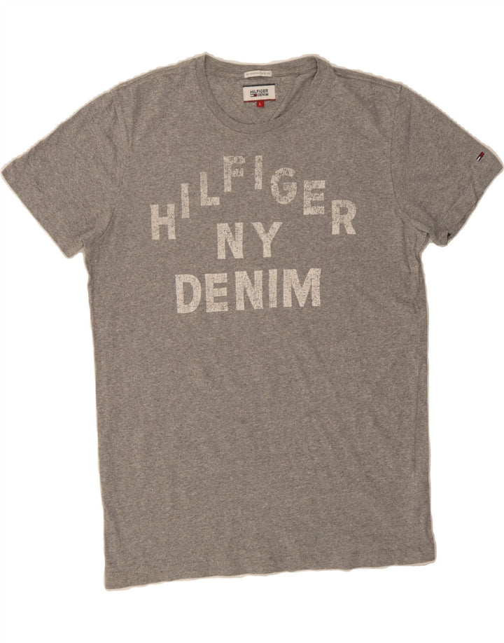 TOMMY HILFIGER Mens Graphic T-Shirt Top Large Grey Cotton Vintage Tommy Hilfiger and Second-Hand Tommy Hilfiger from Messina Hembry 