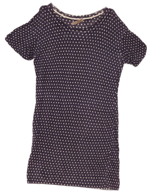 Jigsaw Dame T-Shirt Kjole UK 14 Medium Navy Blue Polka Dot Linen
