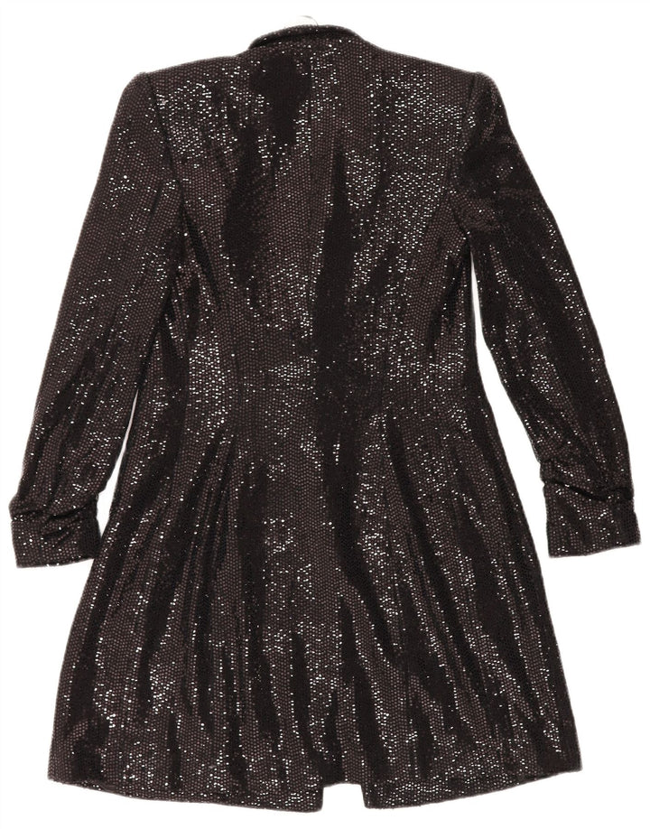 ZARA Womens Longline Open Blazer Jacket UK 6 XS Sort Polyamid