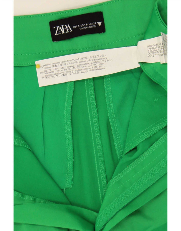 Zara Dame Højtalje Casual Shorts Små W26 Grøn Polyester