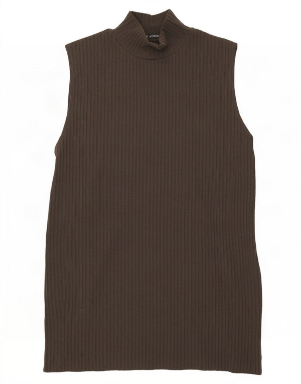 Zara Dame Vest Tank Top UK 12 Medium Brun Polyester