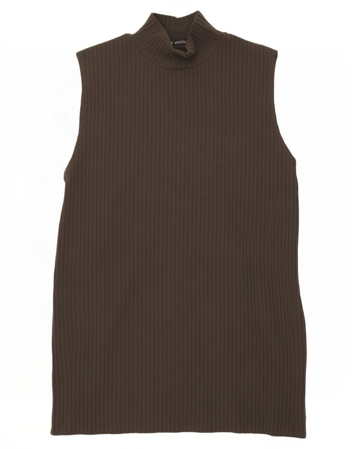Zara Dame Vest Tank Top UK 12 Medium Brun Polyester