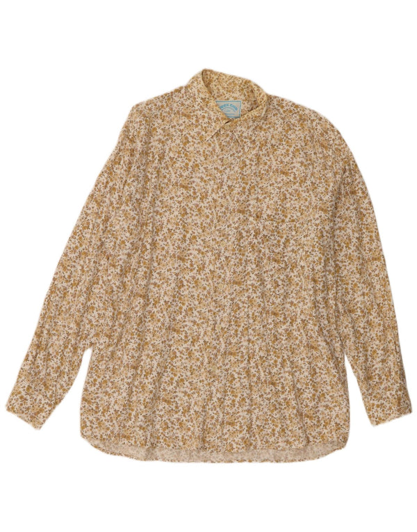 Vintage Herre Weekendskjorte Stor Beige Floral Viscose