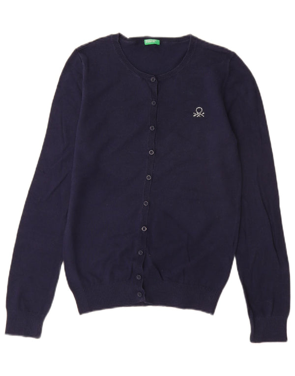 BENETTON Pige Cardigan Sweater 13-14 År 3XL Marineblå Bomuld