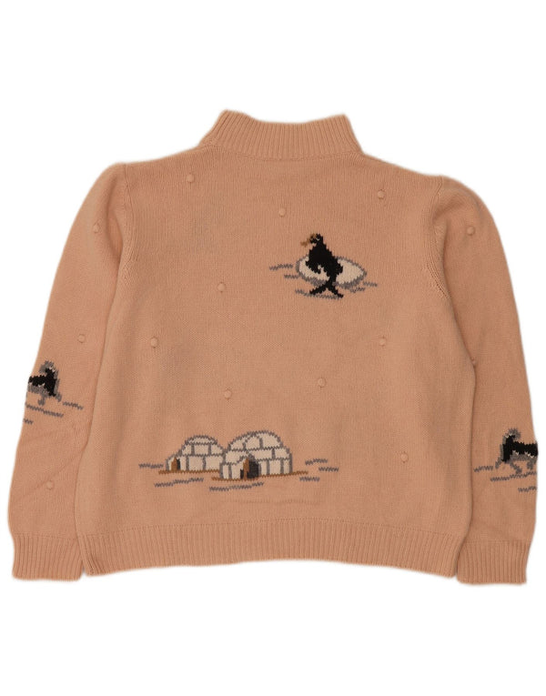 Vintage Dame Grafisk Turtle Neck Jumper Sweater UK 14 Large Orange