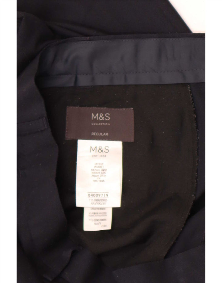 Marks & Spencer Herre Regular Fit Suit Bukser W42 L31 Marineblå polyester