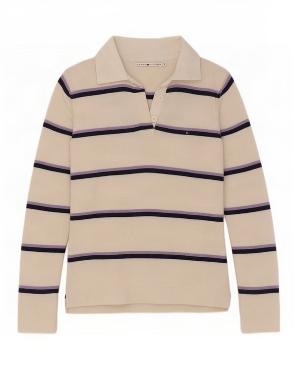 Tommy Hilfiger Womens Polo Neck Jumper Sweater UK 10 Small Off White