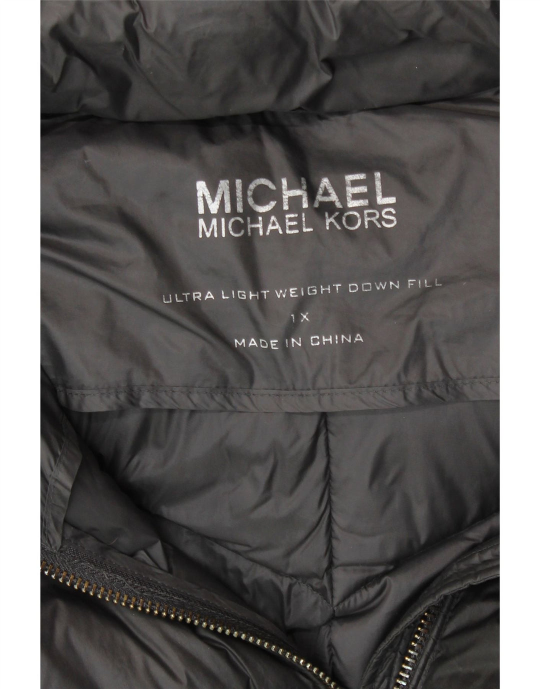 MICHAEL KORS Dame hætte polstret frakke UK 18 XL Grå Nylon