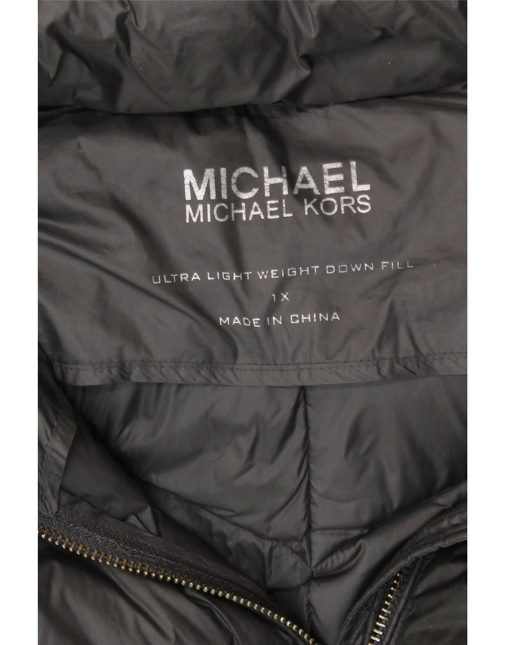 MICHAEL KORS Dame hætte polstret frakke UK 18 XL Grå Nylon
