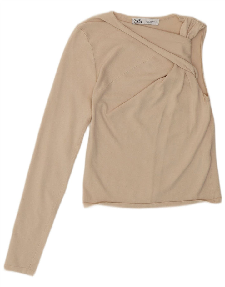 Zara Womens Crop One Shoulder Top UK 8 Small Beige Viscose