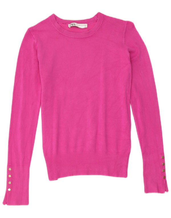 Zara Dame Boat Neck Jumper Sweater UK 10 Small Pink Viscose