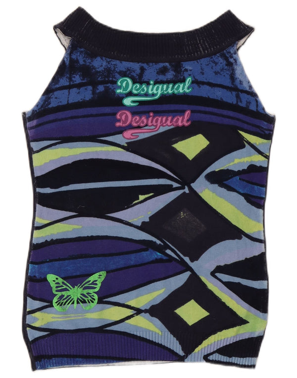 Desigual Dame Vest Tank Top UK 10 Small Navy Blue Floral Butterfly