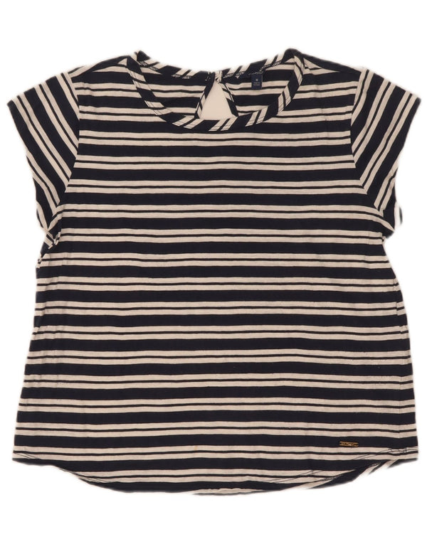 Nautica T-shirt top til kvinder UK 14 Mellem marineblå stribet bomuld