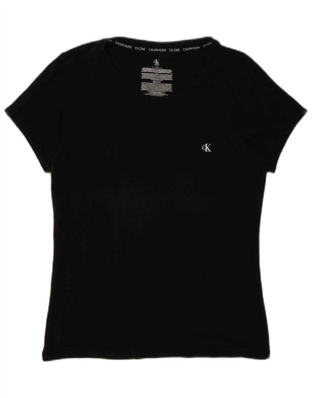 Calvin Klein Dame T-Shirt Top UK 12 Medium Sort Bomuld