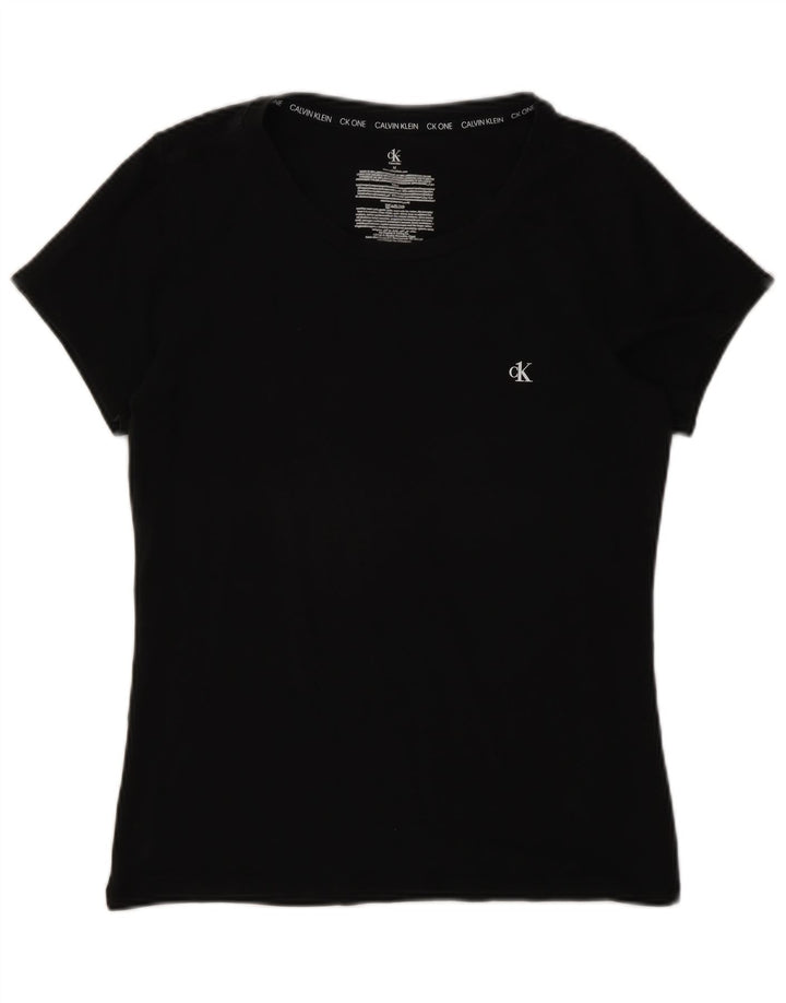 Calvin Klein Dame T-Shirt Top UK 12 Medium Sort Bomuld