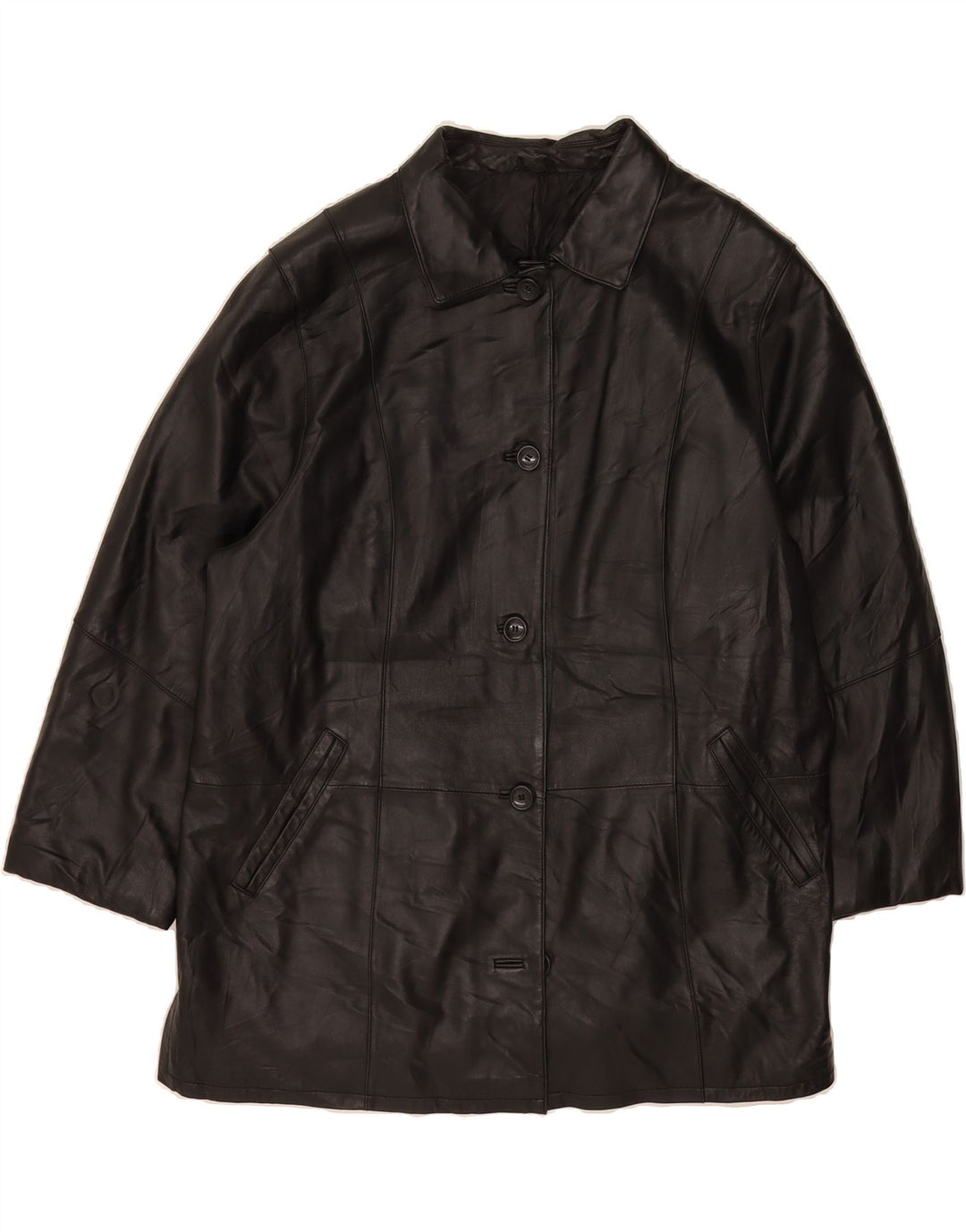 VINTAGE Womens Leather Coat UK 20 2XL Black Leather Vintage Vintage and Second-Hand Vintage from Messina Hembry 