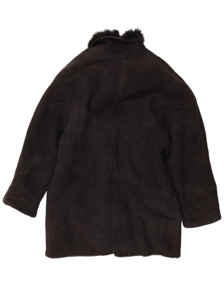 VINTAGE Dame Shearling Coat IT 42 Medium Black Shearling