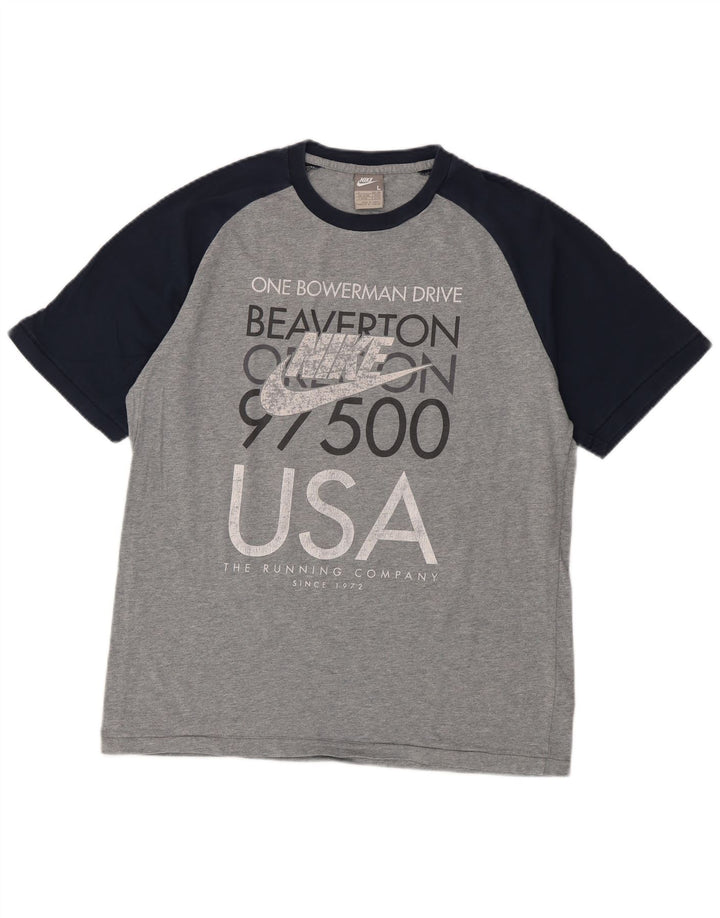 NIKE Herre USA Grafisk T-Shirt Top Stor Grå Colourblock Bomuld