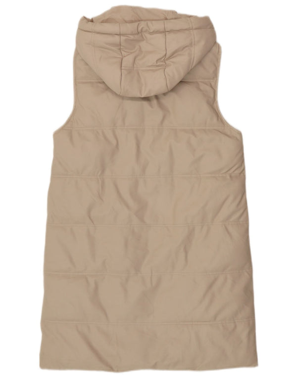 Zara Dame Hætte Oversized Polstret Gilet UK 6 XS Beige Polyester